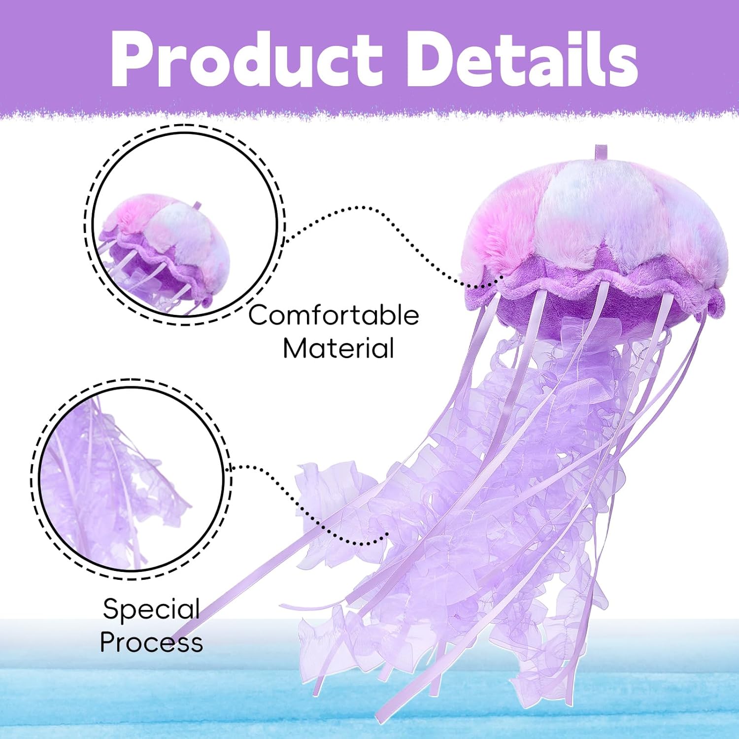 Detalle de RLOMUTE Purple Colorful Jellyfish Plush Toy – 5.9in Cute, Realistic Sea Creature for Decor, Gift and Play