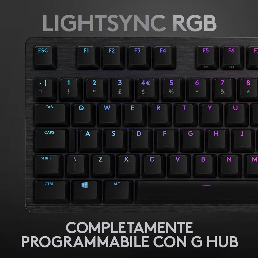 Thumbnail 1 de Logitech G512 Tastiera Gaming Meccanica RGB LIGHTSYNC con switch GX Blue Clicky, telaio in alluminio spazzolato (QWERTY US, Carbon/Nero)