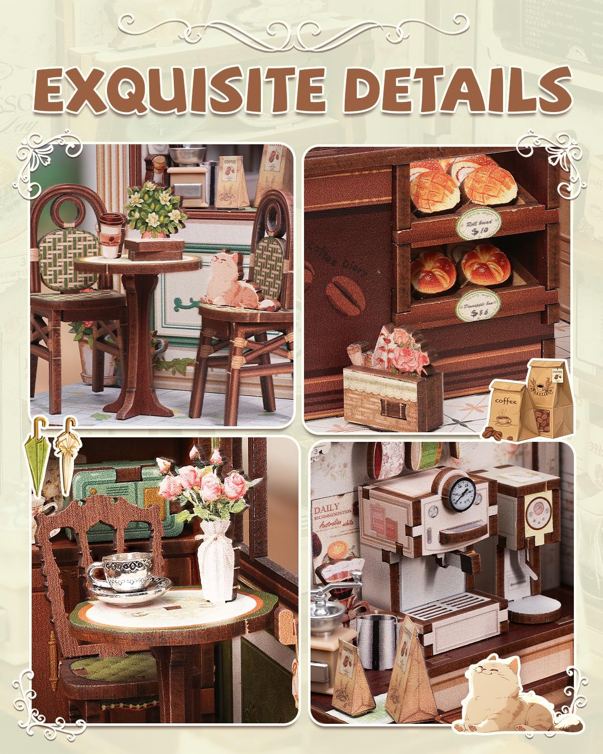 Thumbnail 5 de Cutefun Book Nook Kit Sunny Cafe — kit DIY de maison miniature en bois à monter, puzzle 3D avec LED