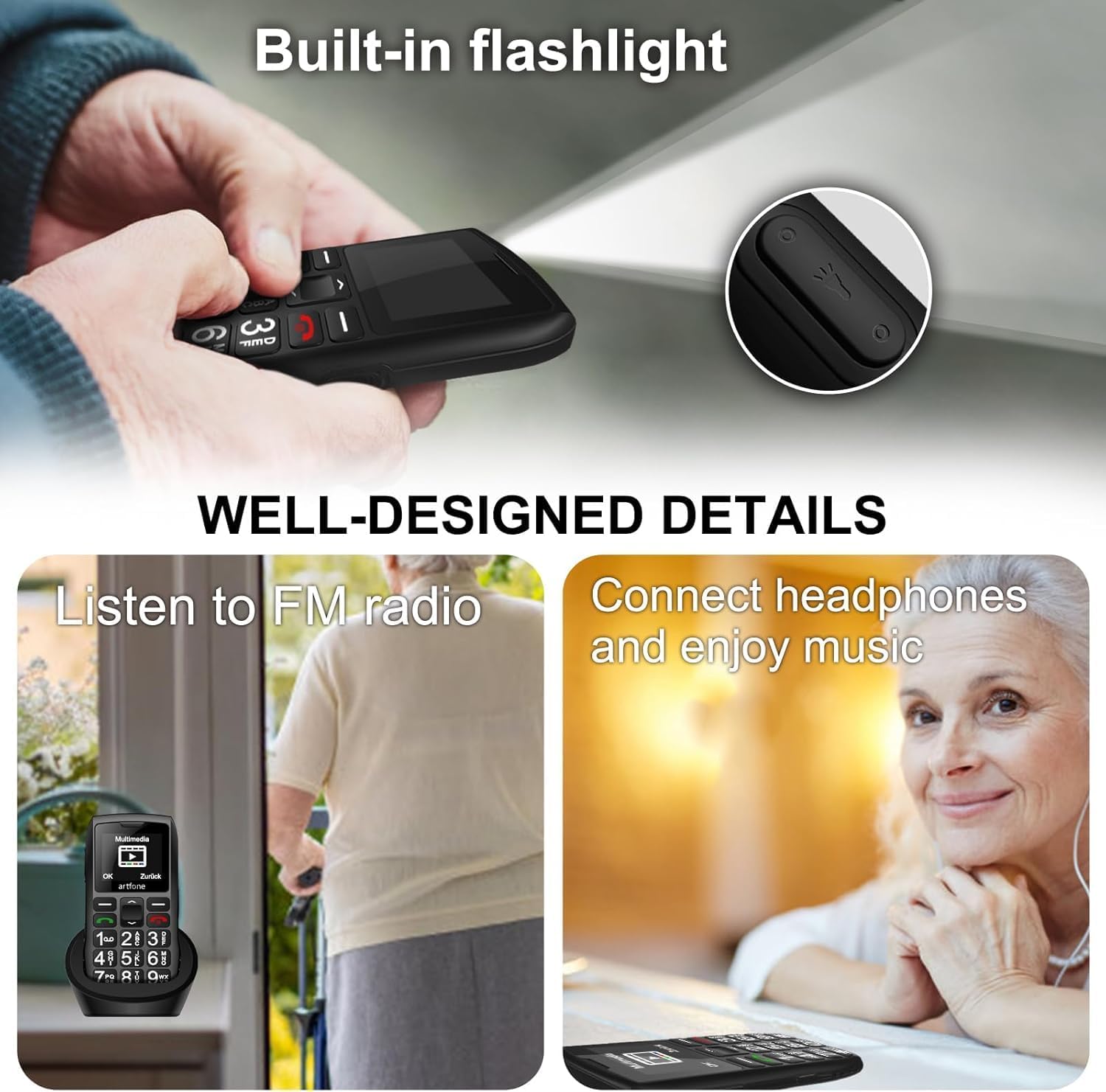 Detalle de artfone C1+4G 4G big button phone
