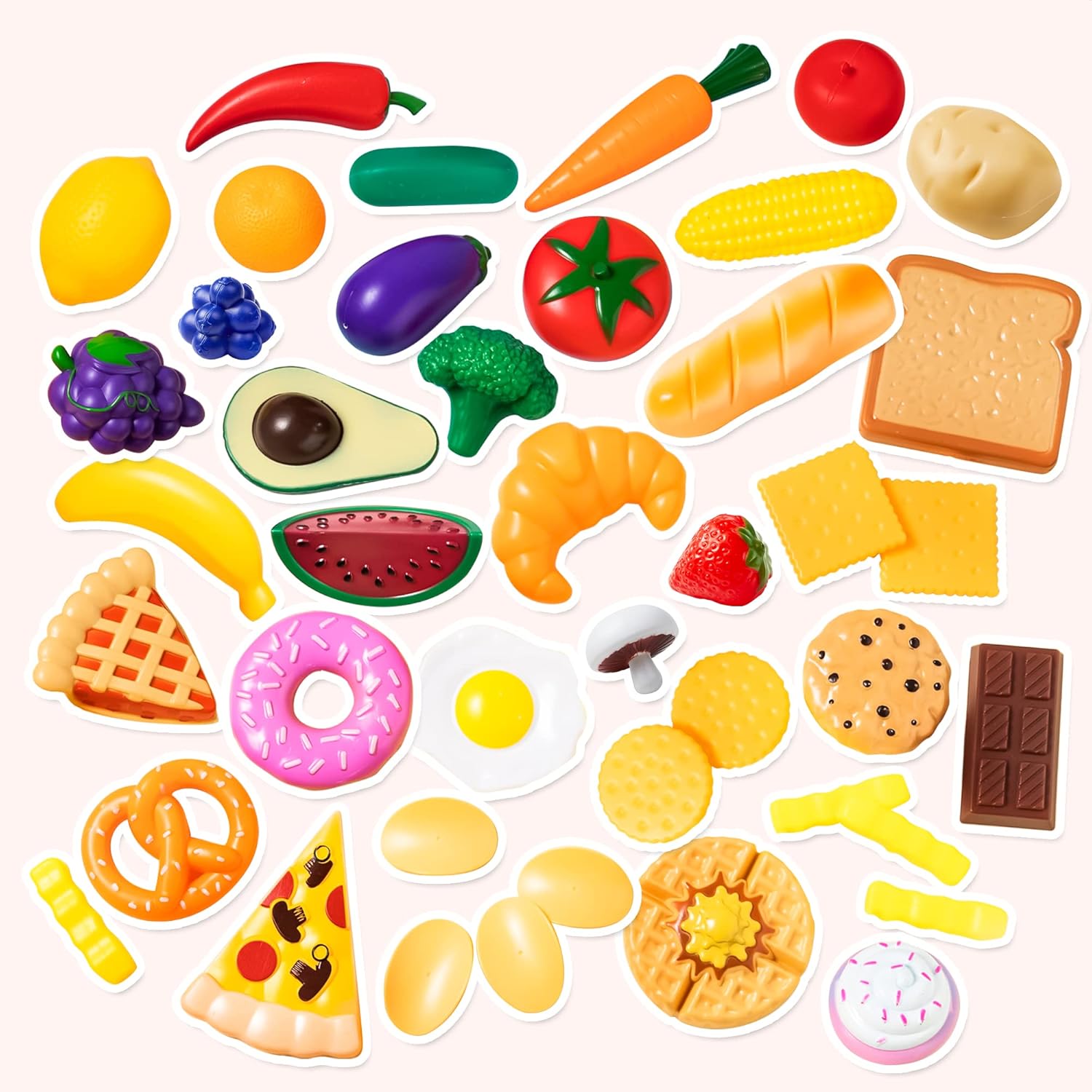 Thumbnail 1 de JOYIN 50-piece Play Food Set for Kids – plastic pretend kitchen accessories with fruits, vegetables & desserts