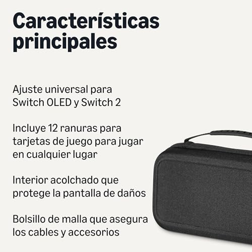 Thumbnail 1 de Amazon Basics Funda Universal para Nintendo Switch con 12 ranuras para tarjetas y almacenamiento completo (Negra) — compatible con Switch OLED y Switch 2
