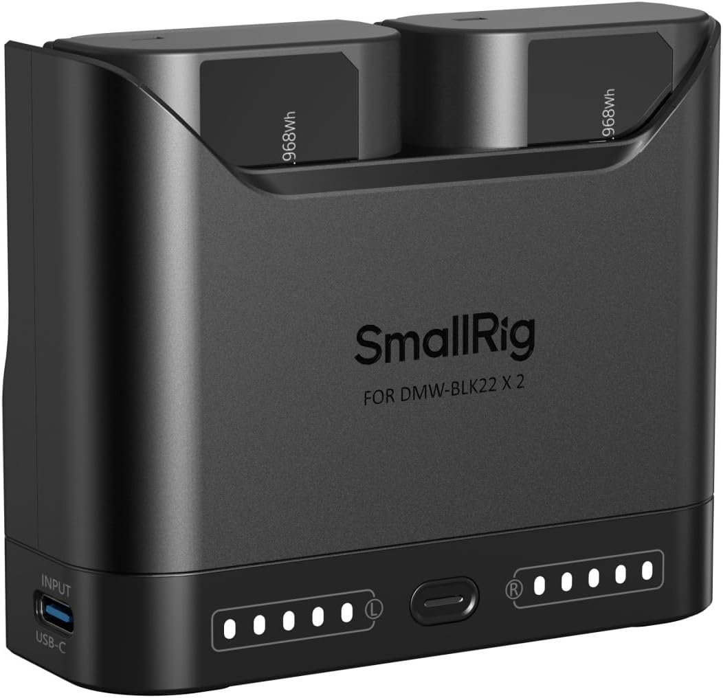 SmallRig Set batterie DMW-BLK22 per Panasonic con caricabatterie a doppio slot da 22,5 W
