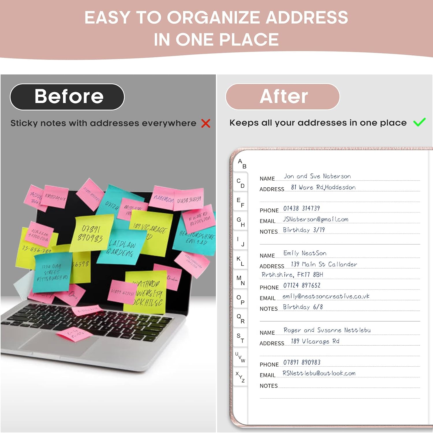 Detalle 2 de Taja 2LE0908-BG-203 Address Book with A–Z Tabs, Large Print, Rose Gold