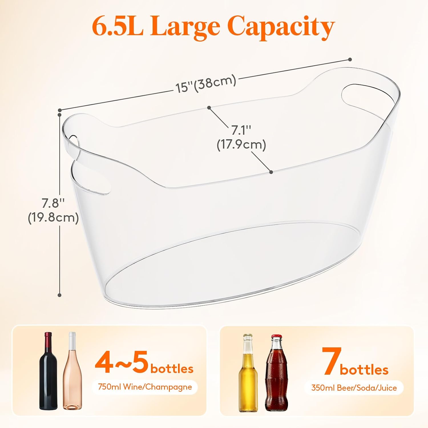 Detalle de Lifewit 24495 Champagne Cooler Bowl, 6.5L Plastic Ice Bucket with Scoop