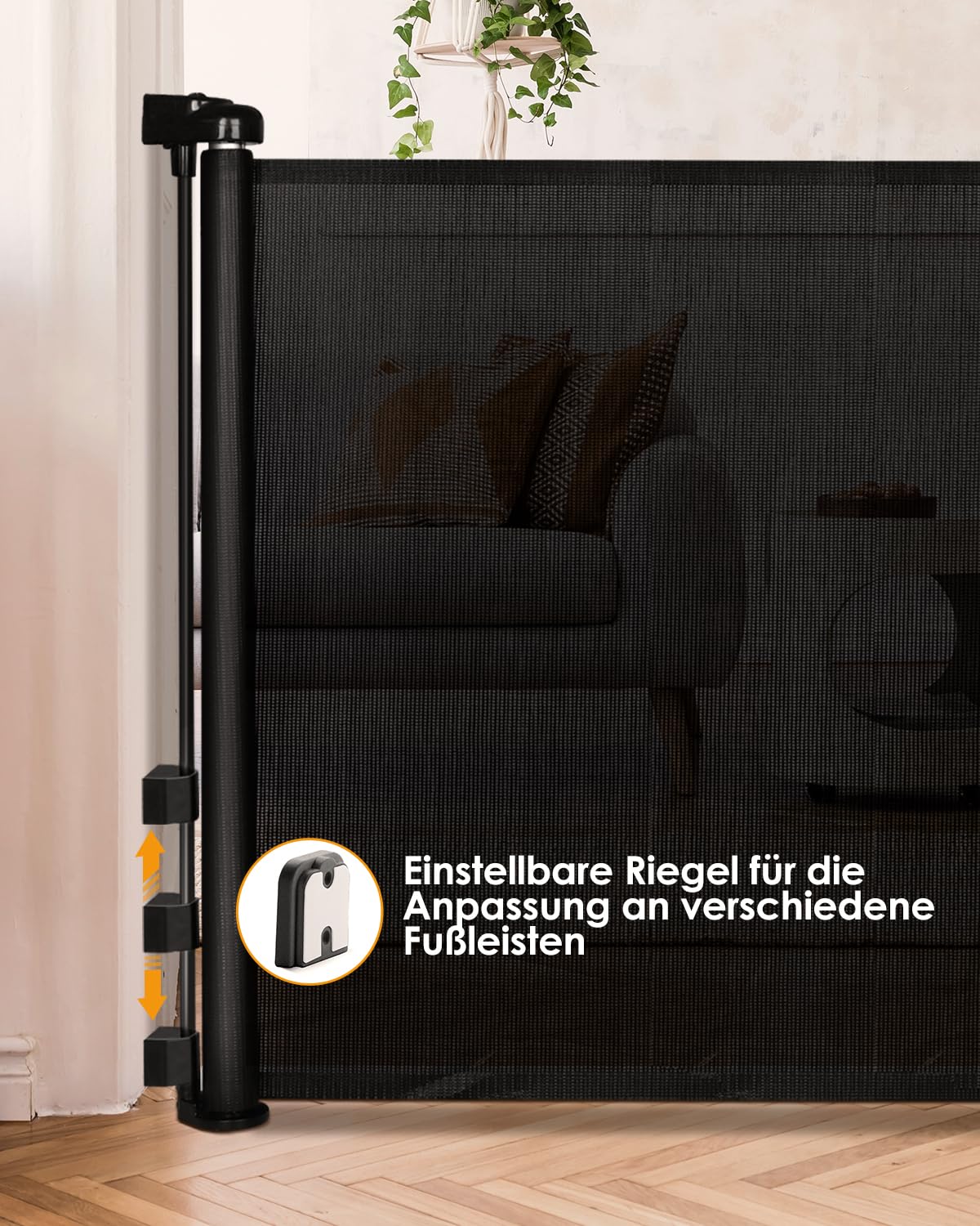 Thumbnail 4 de derimkcoa Treppenschutzgitter ausziehbar mit Türschutz-Rollmechanik (bis 140 cm), Schwarz