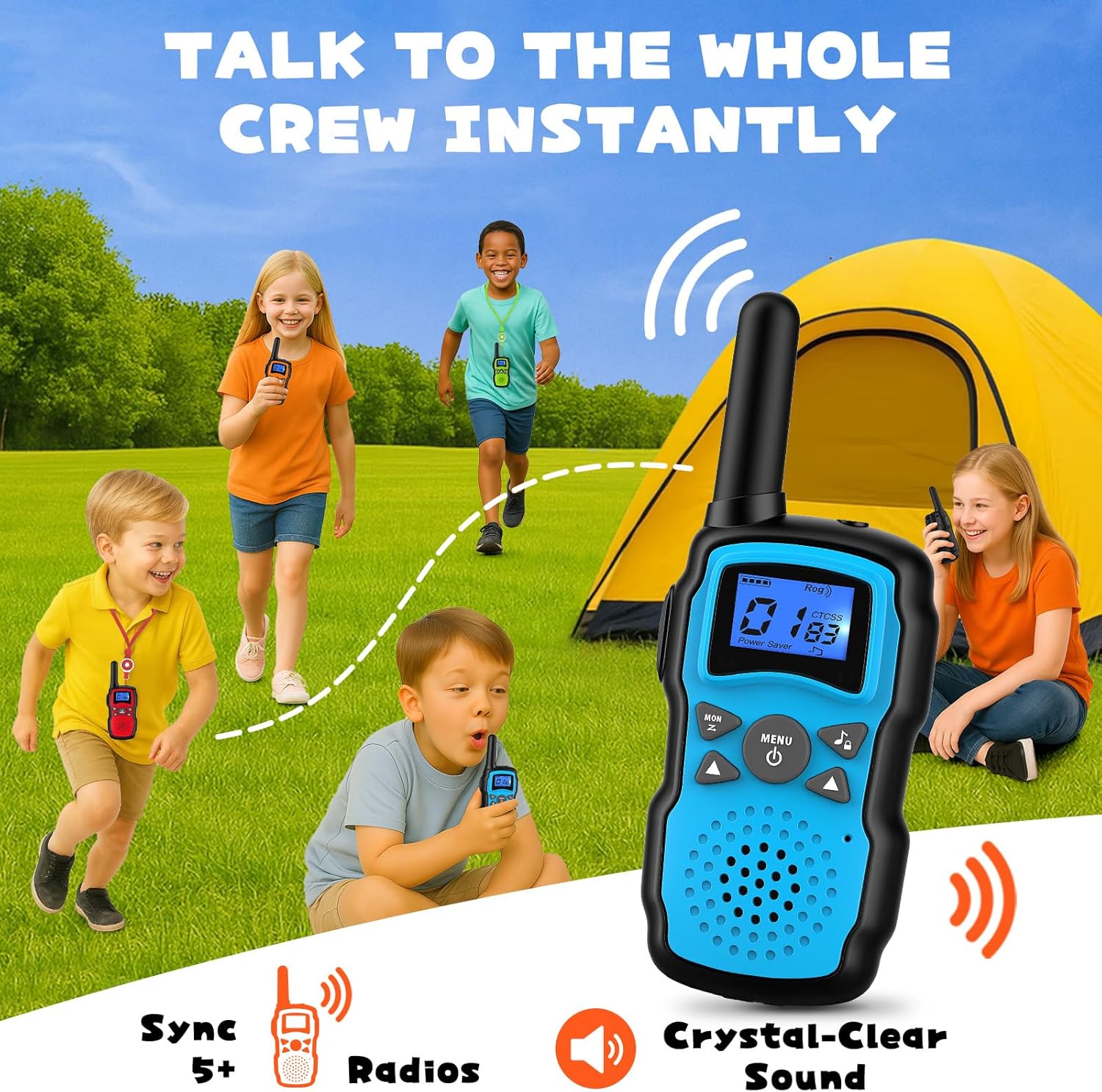 Detalle de Wishouse Walkie Talkies for Kids & Adults (4 Pack) — Long Range, HD Sound, Light & Lanyards