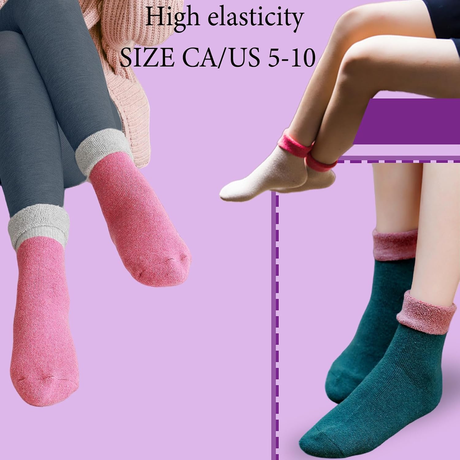 Detalle 2 de VoJoPi Wool Socks for Women, 5 Pairs of Thermal Boot Socks, Sizes 5–10