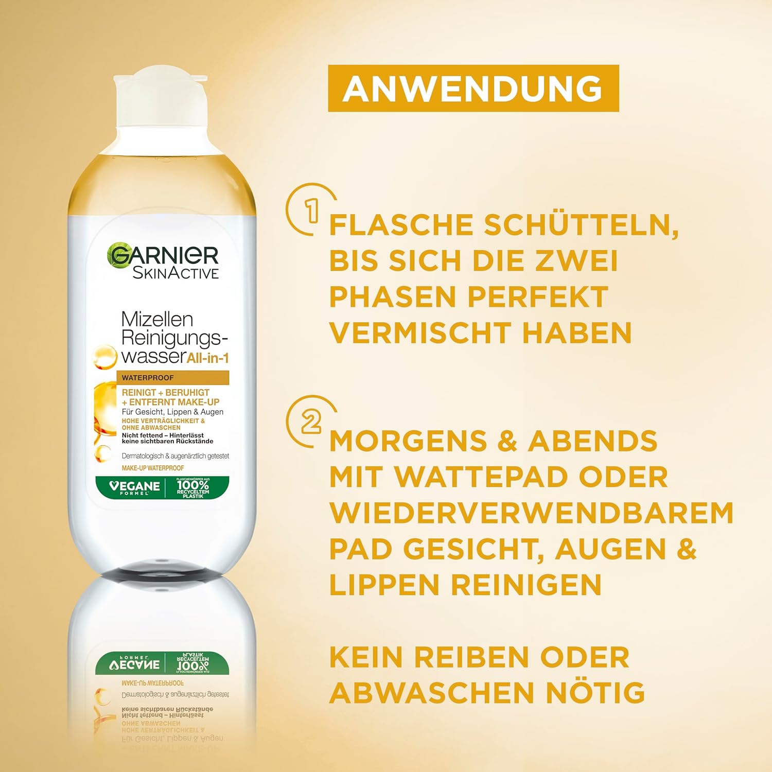Detalle de Garnier Mizellen Reinigungswasser All-in-1 Waterproof Set (3er Pack) – zum Entfernen wasserfesten Make-ups