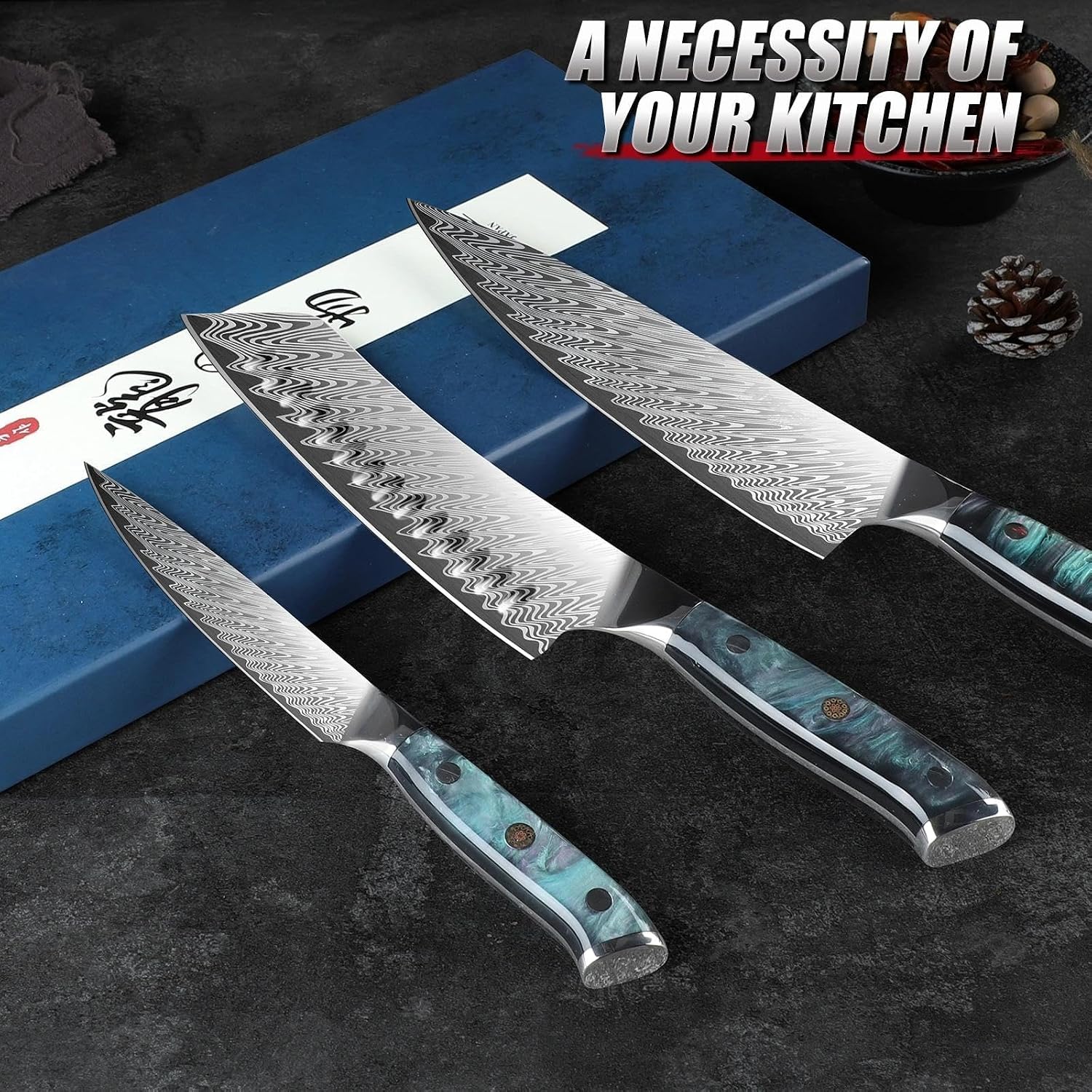 Detalle 2 de DRAGON RIOT Messerset 3-teilig – Ultrahochwertige Küchenmesser mit ergonomischem Griff