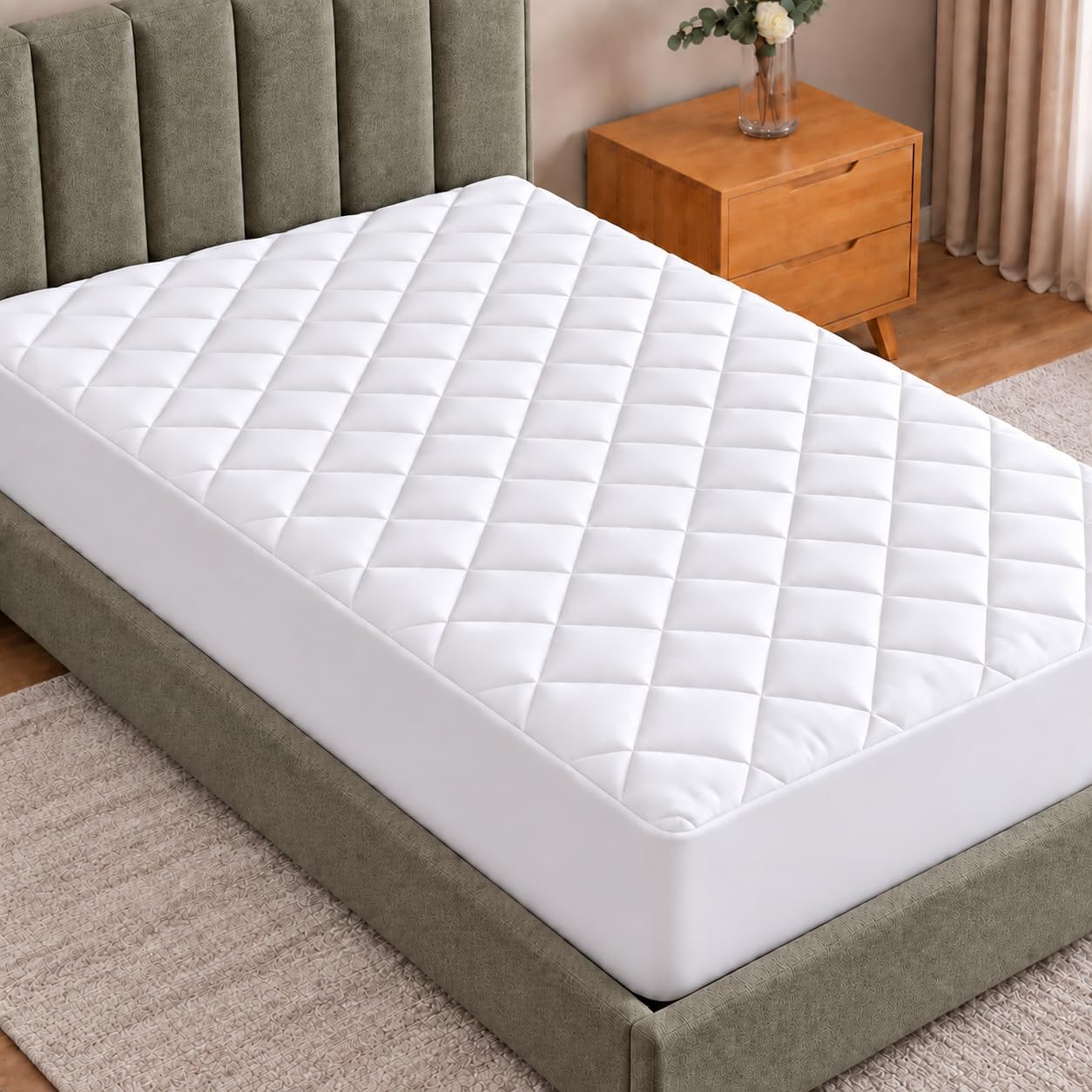 Detalle de Utopia Bedding UB0045 Twin Mattress Pad, Quilted, 16-Inch Deep Pocket