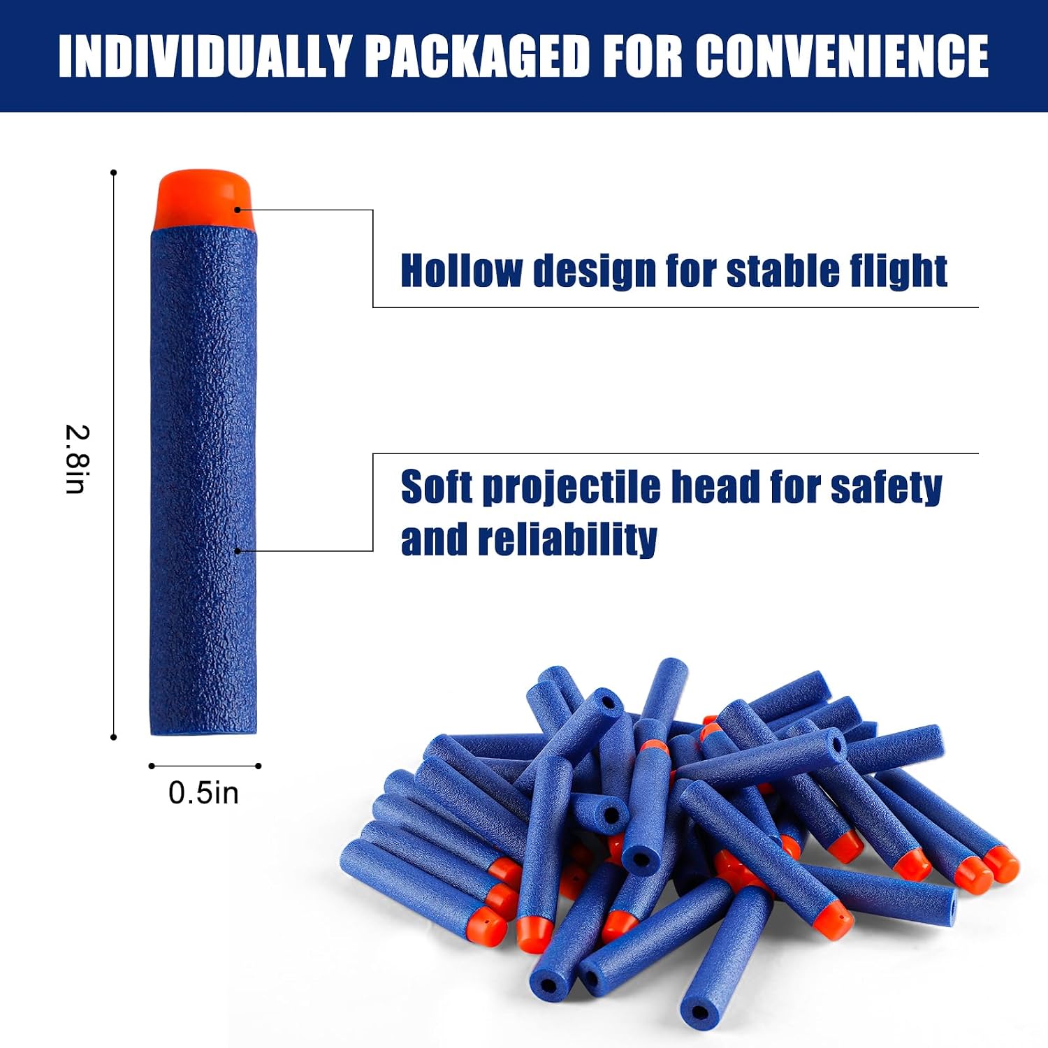Detalle de Pokiiulk Refill Darts 150 Pcs – Premium Foam Darts Compatible with Nerf N-Strike Elite Series (Blue)