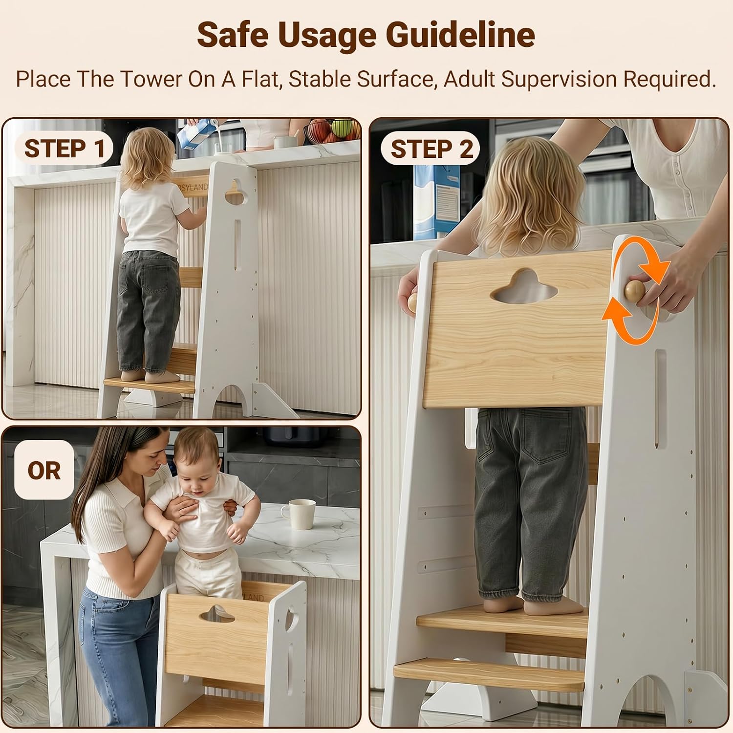 Thumbnail 5 de COSYLAND Toddler Standing Tower 3-Level Wooden Kitchen Stool