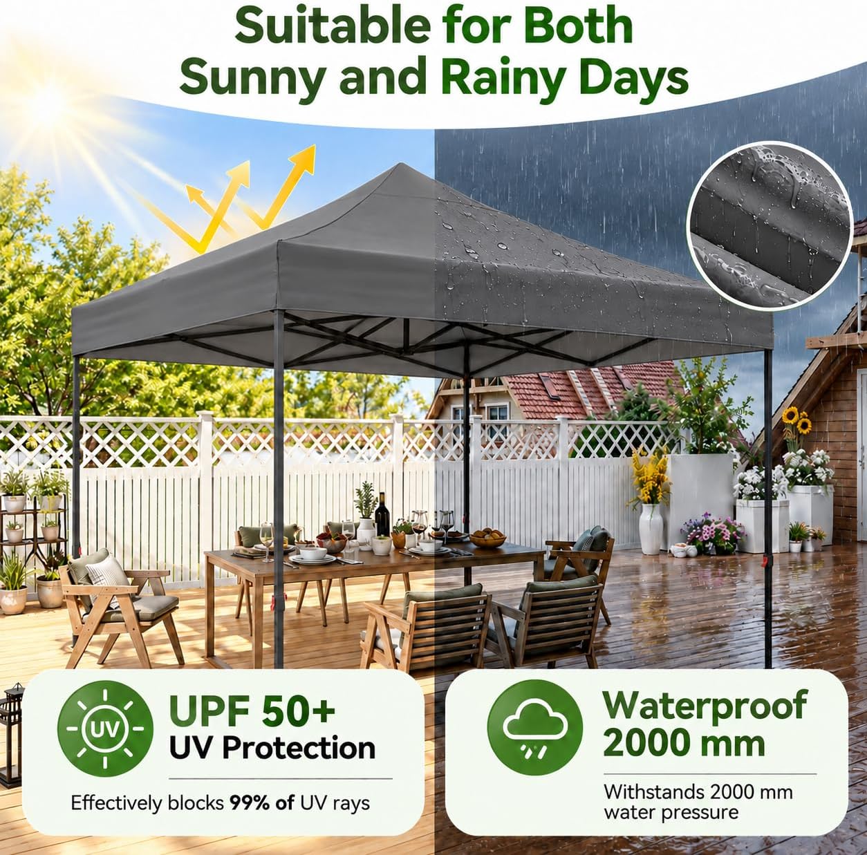 Detalle de Aoxun 10x10 Pop-Up Canopy Tent, Gray, 420D Oxford Fabric with Wheeled Bag
