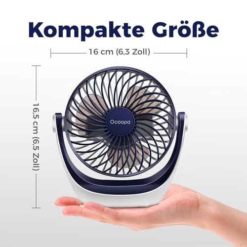 Detalle de OCOOPA USB Ventilator – kompakter Tischventilator mit starkem Wind, 3 Geschwindigkeiten und 360° Kopf