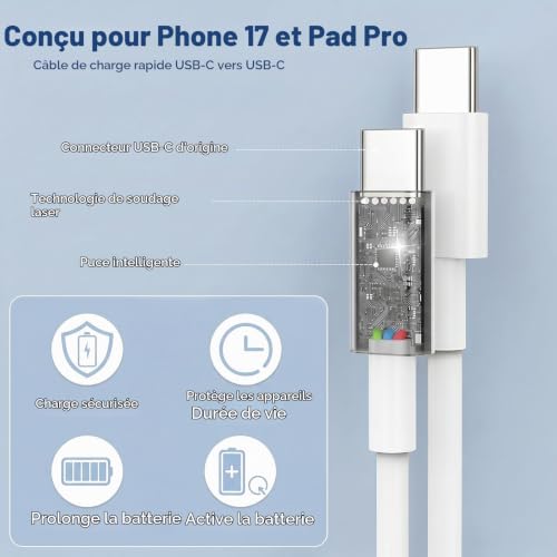 Detalle 2 de TYW câble USB-C vers USB-C 60 W, lot de 4 longueurs 1 m et 2 m
