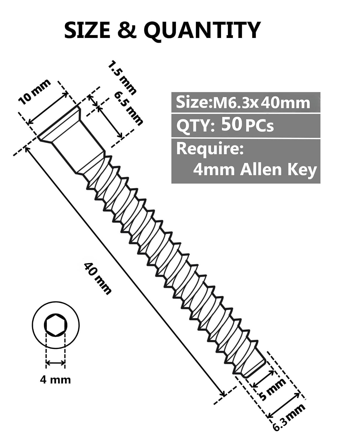 Detalle de Confirmat Furniture Screws M6.3 x 40mm