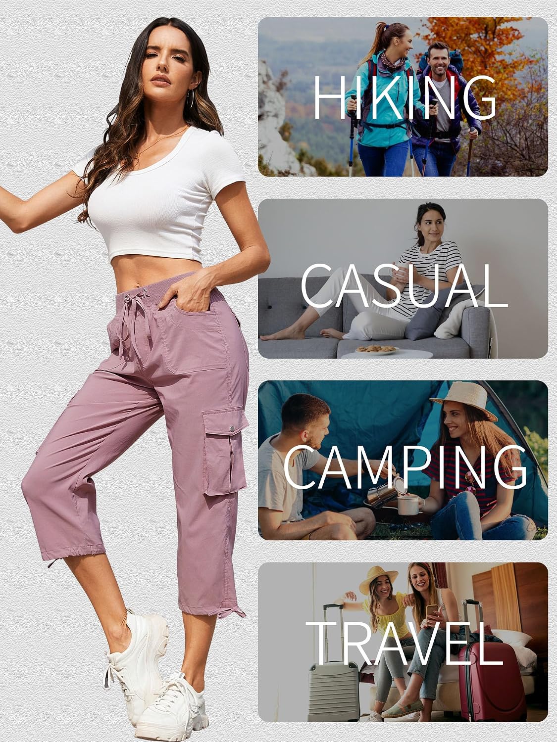Thumbnail 4 de Hormtaer Hose Damen 3/4 Sommer Casual Cargohose Caprihose Jogginghose – 6 Taschen, Comfy Stretch