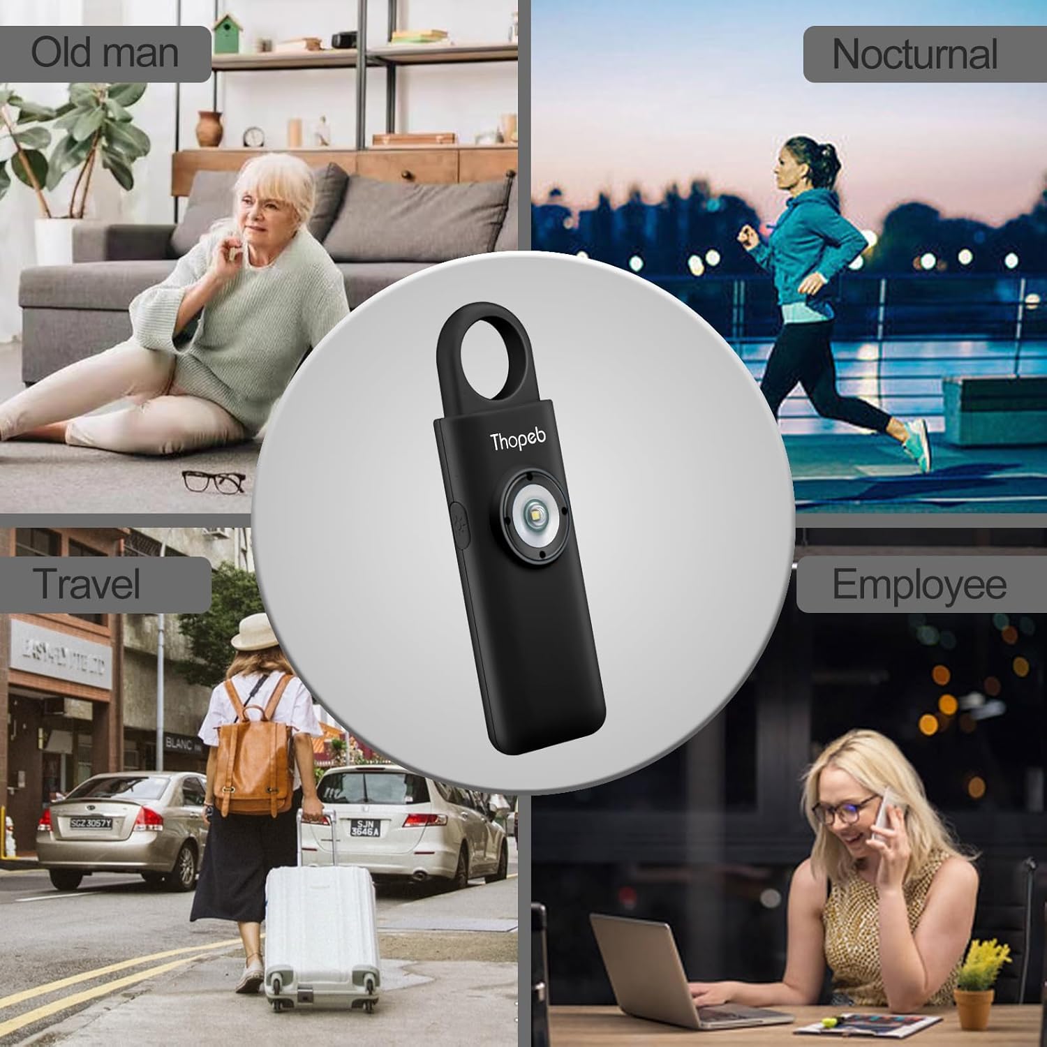 Thumbnail 6 de Thopeb Original Persönlicher Alarm Für Frauen – Wiederaufladbar, 135 dB Sirene, SOS‑LED, Schlüsselanhänger (Anthrazit)