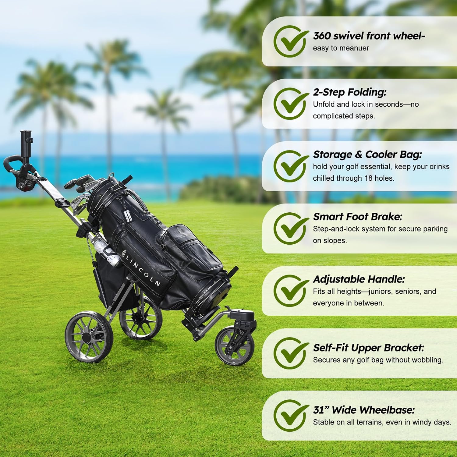 Thumbnail 3 de Tedycatt 360 Golf Pull Cart: Lightweight 3-Wheel Folding Caddy