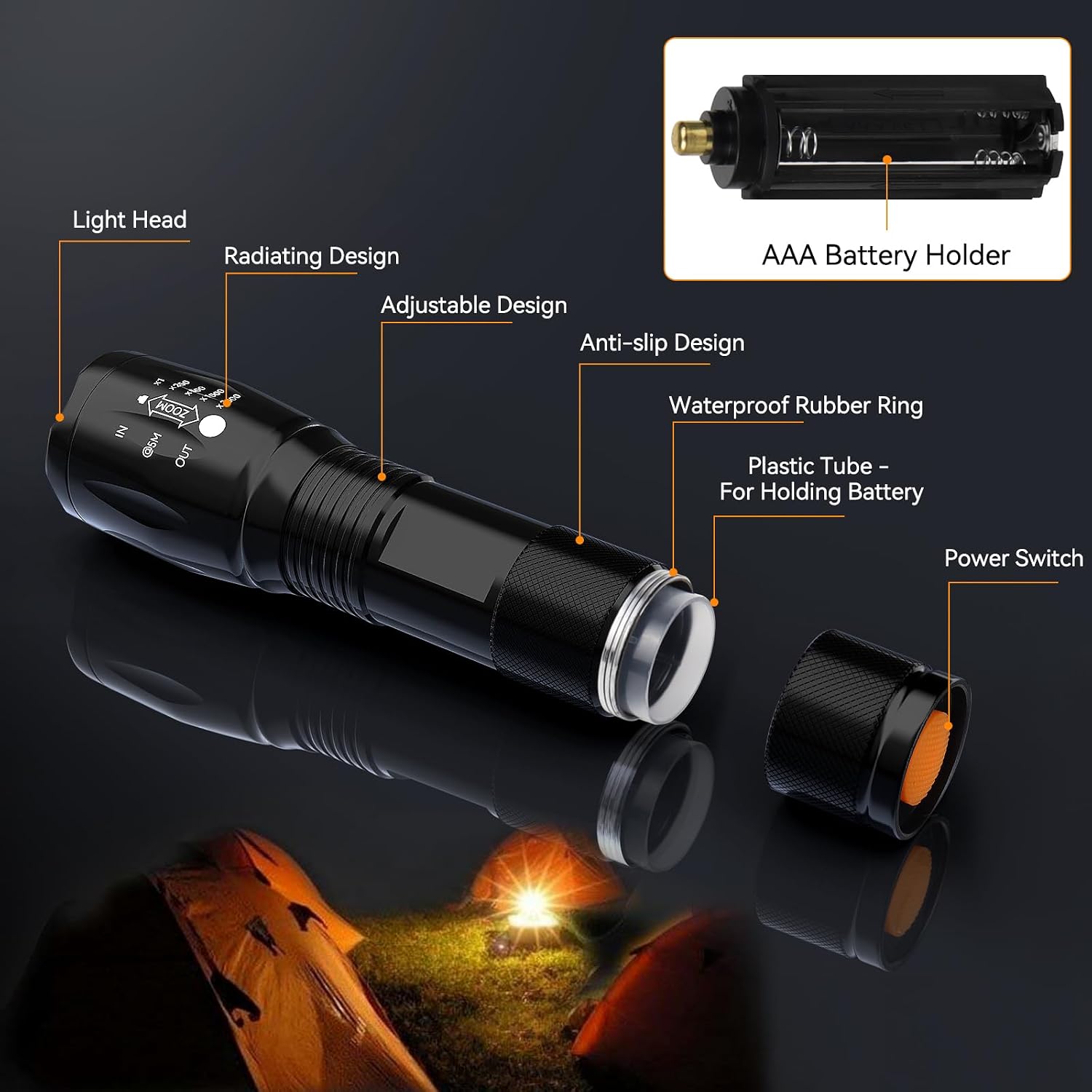 Detalle de BESTSUN 2 Pack Tactical Flashlight Torch, Zoomable LED Flashlights with 5 Modes