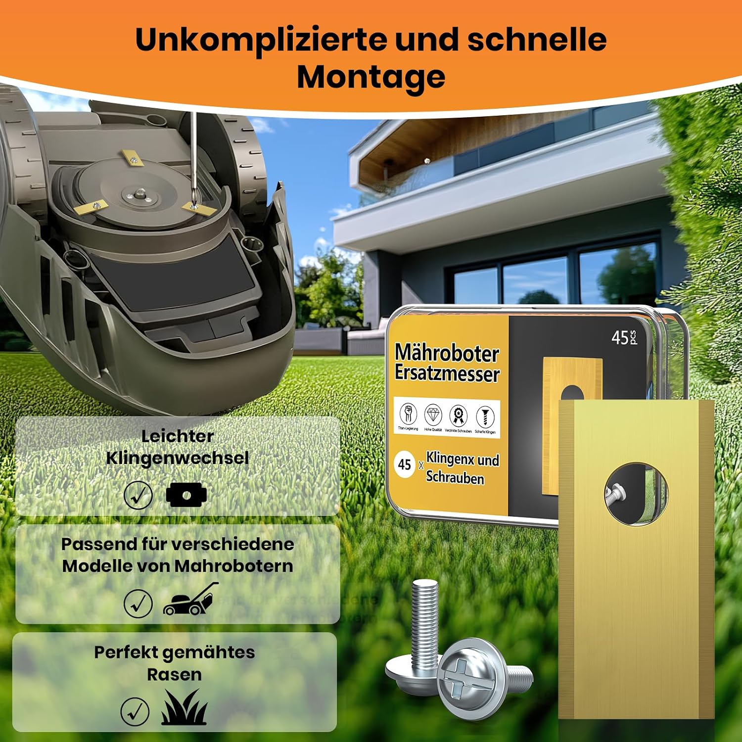 Thumbnail 6 de TBoonor 45 Lame Robot tagliaerba – lama premium in acciaio inox/titanio per Worx, Landxcape, Zoef ed Einhell (45 lame incluse)