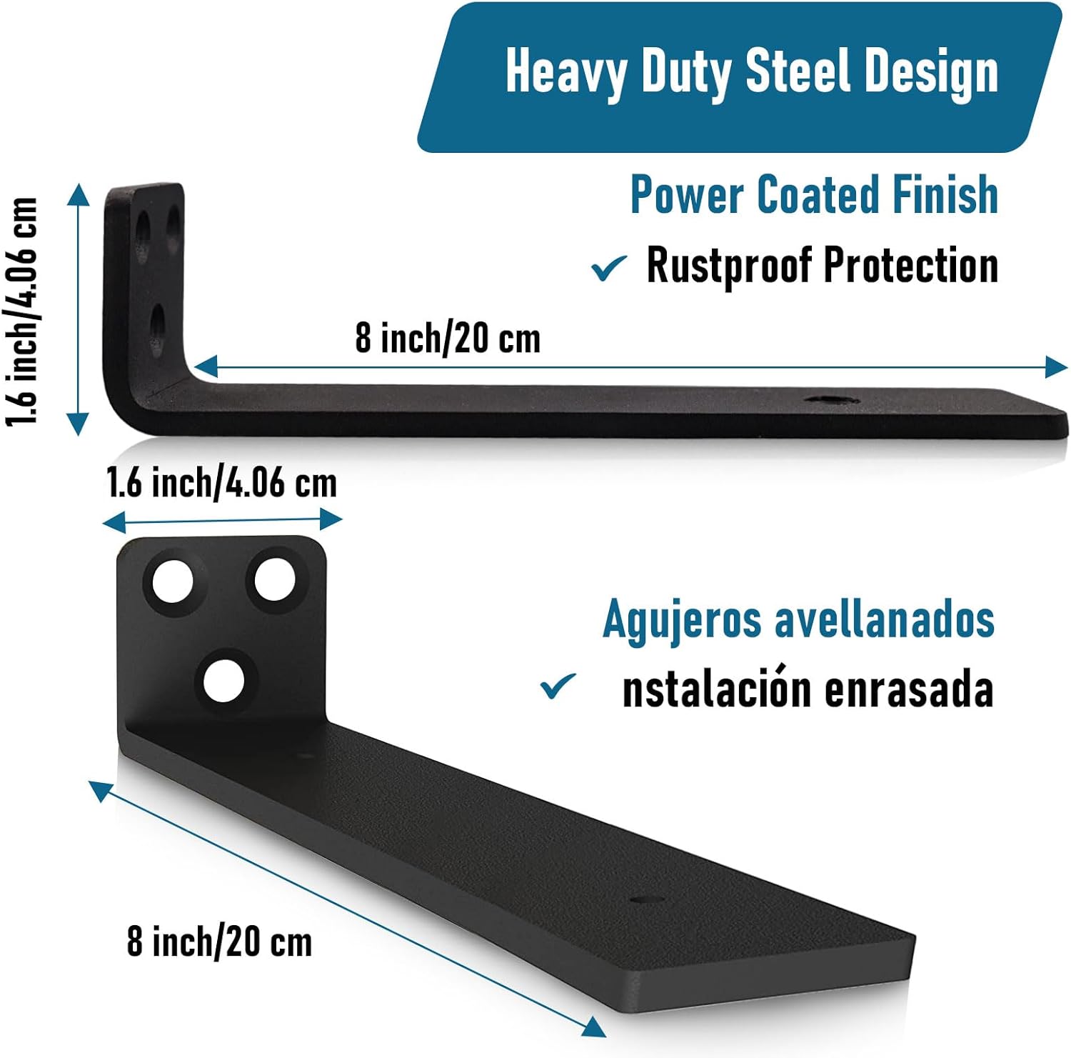 Thumbnail 1 de Heavy Duty Floating Shelf Brackets 8 inch (8-pack) – Black cast iron L-shaped wall supports