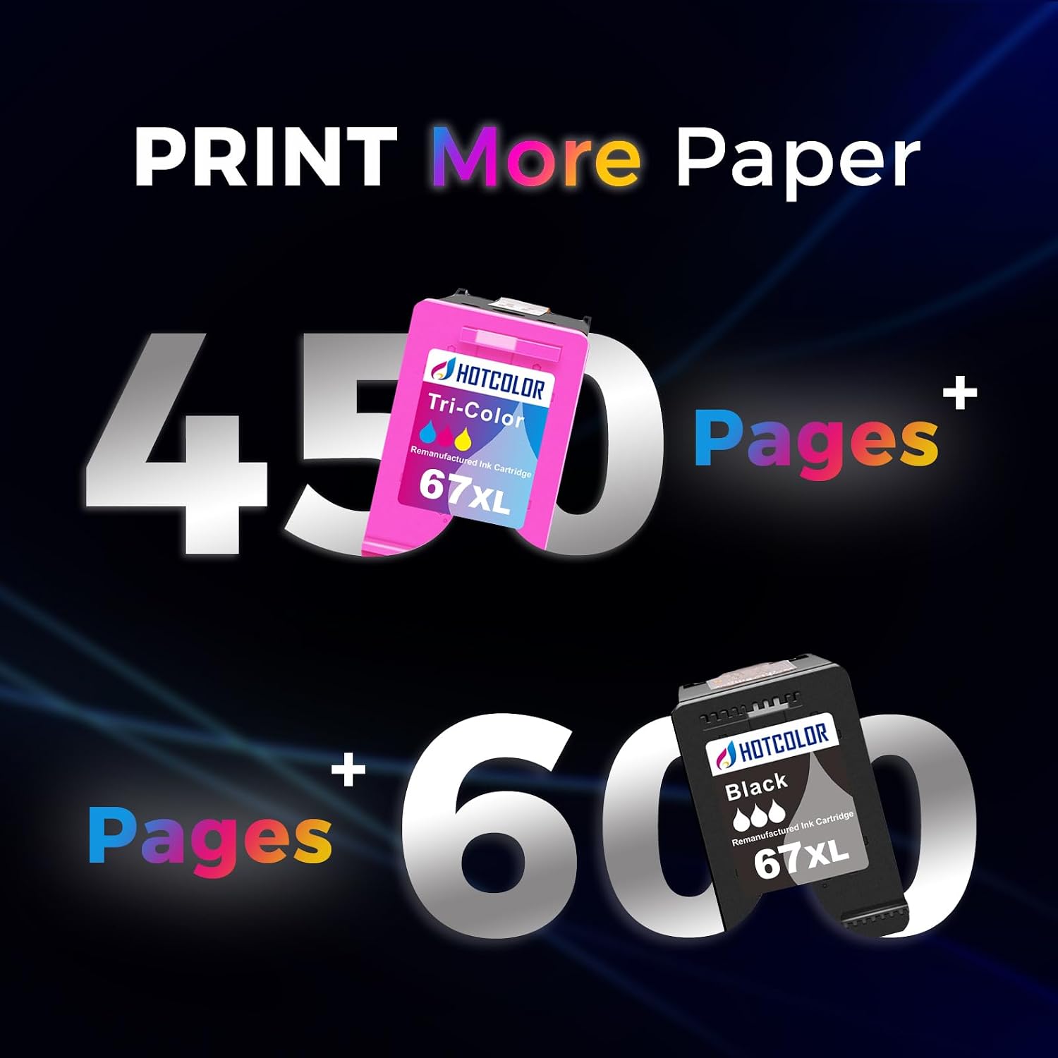 Detalle de HOTCOLOR HP 67XL Ink Cartridge Combo Pack, Black and Color, Remanufactured