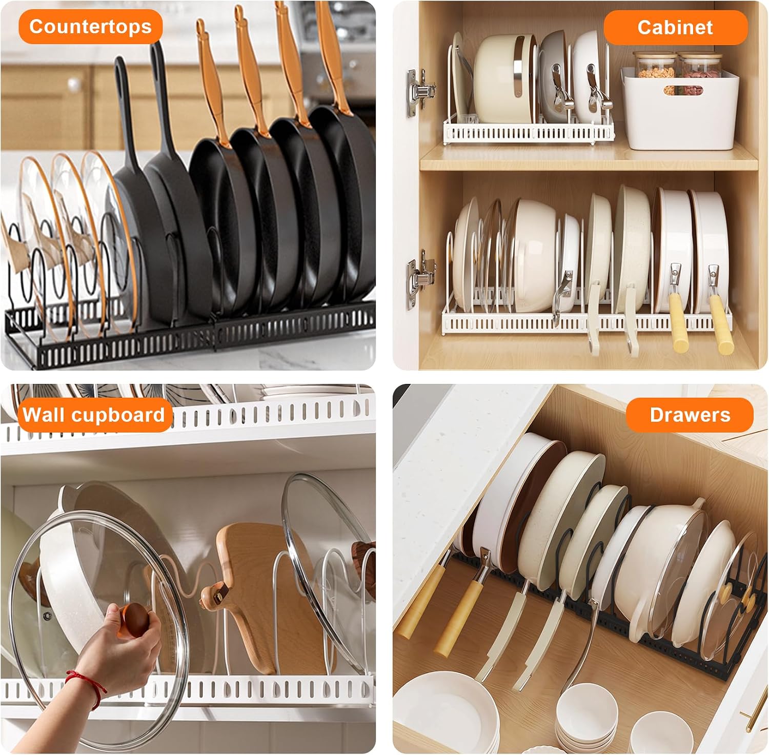 Detalle 2 de MENGCOOL Expandable Pans Organiser Rack with 10 Adjustable Dividers (White)