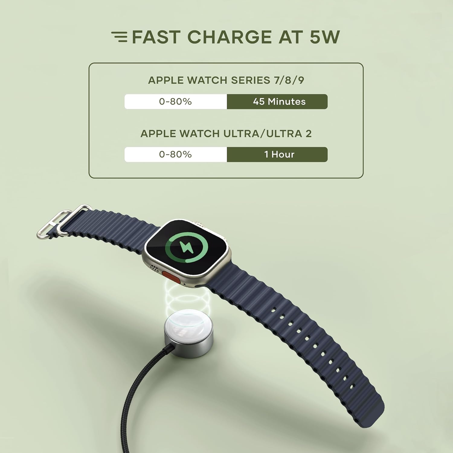 Detalle de Satechi Caricatore magnetico USB-C per Apple Watch (5W) + cavo intrecciato 19 cm, certificato MFi