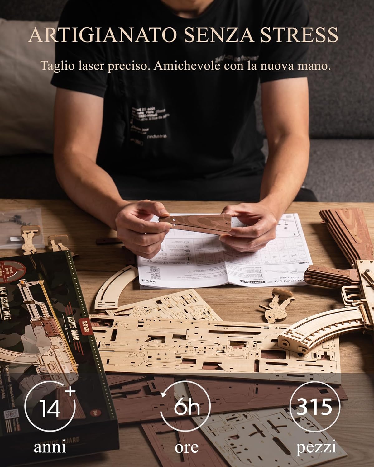 Thumbnail 4 de ROKR Puzzle 3D in Legno LQ901: Modellino da Costruire con Elastici 315 Parti