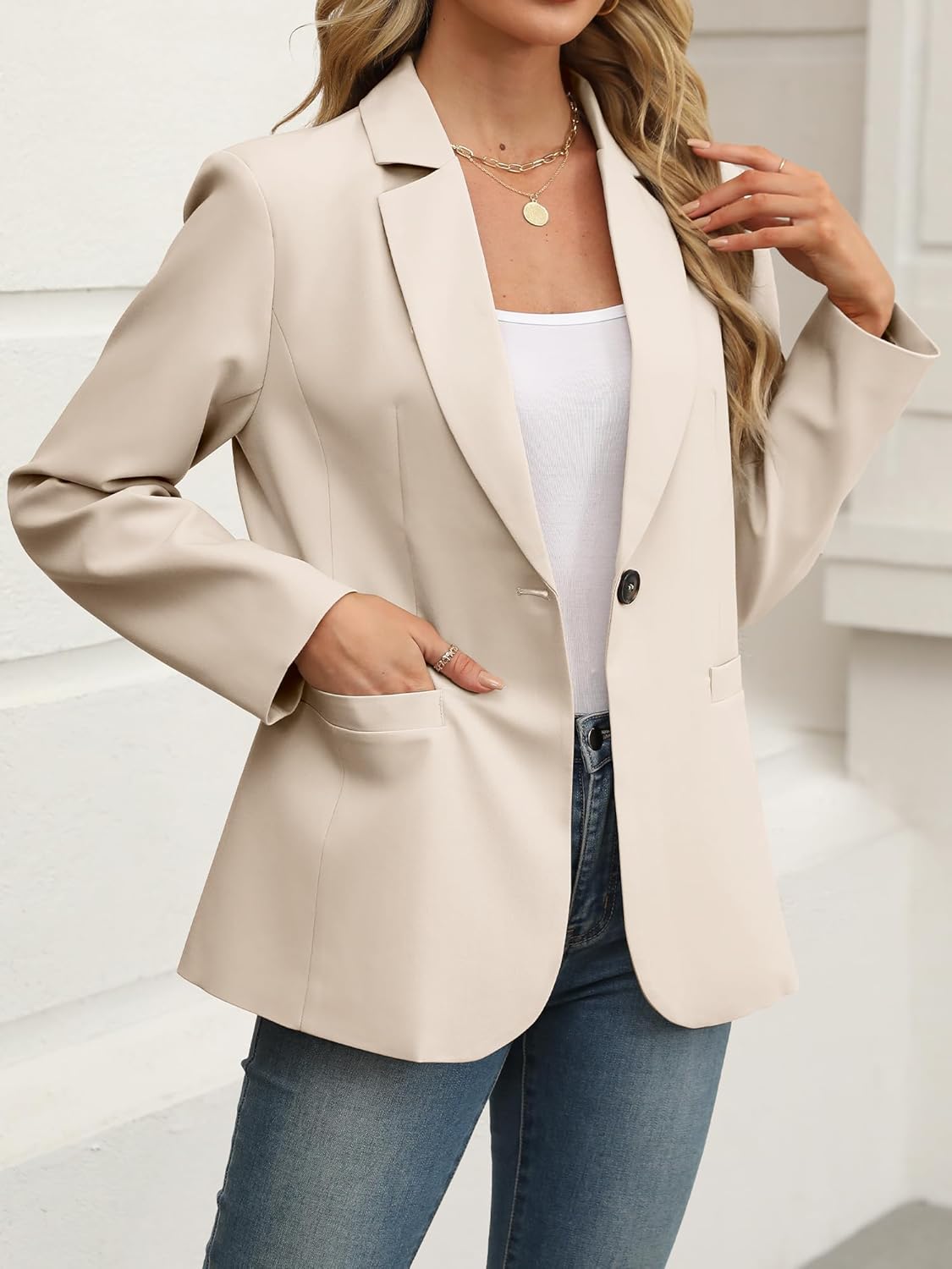 Detalle de ELLEVEN Women’s Business Casual Lightweight Blazer with Slim Fit & Pockets