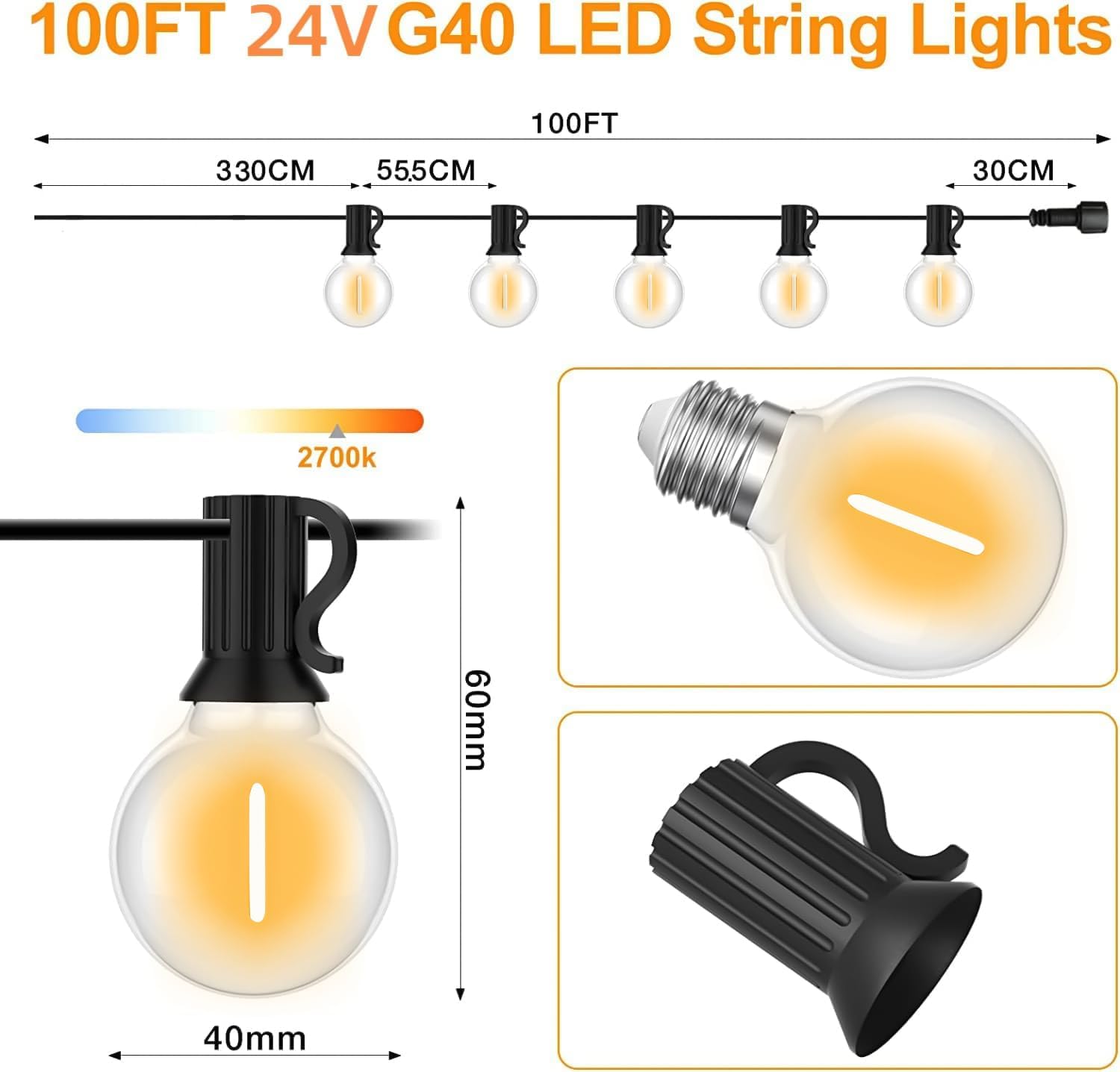 Detalle de SUWIN Catena Luminosa da Esterno 30 m con LED impermeabili e 50+2 lampadine di ricambio