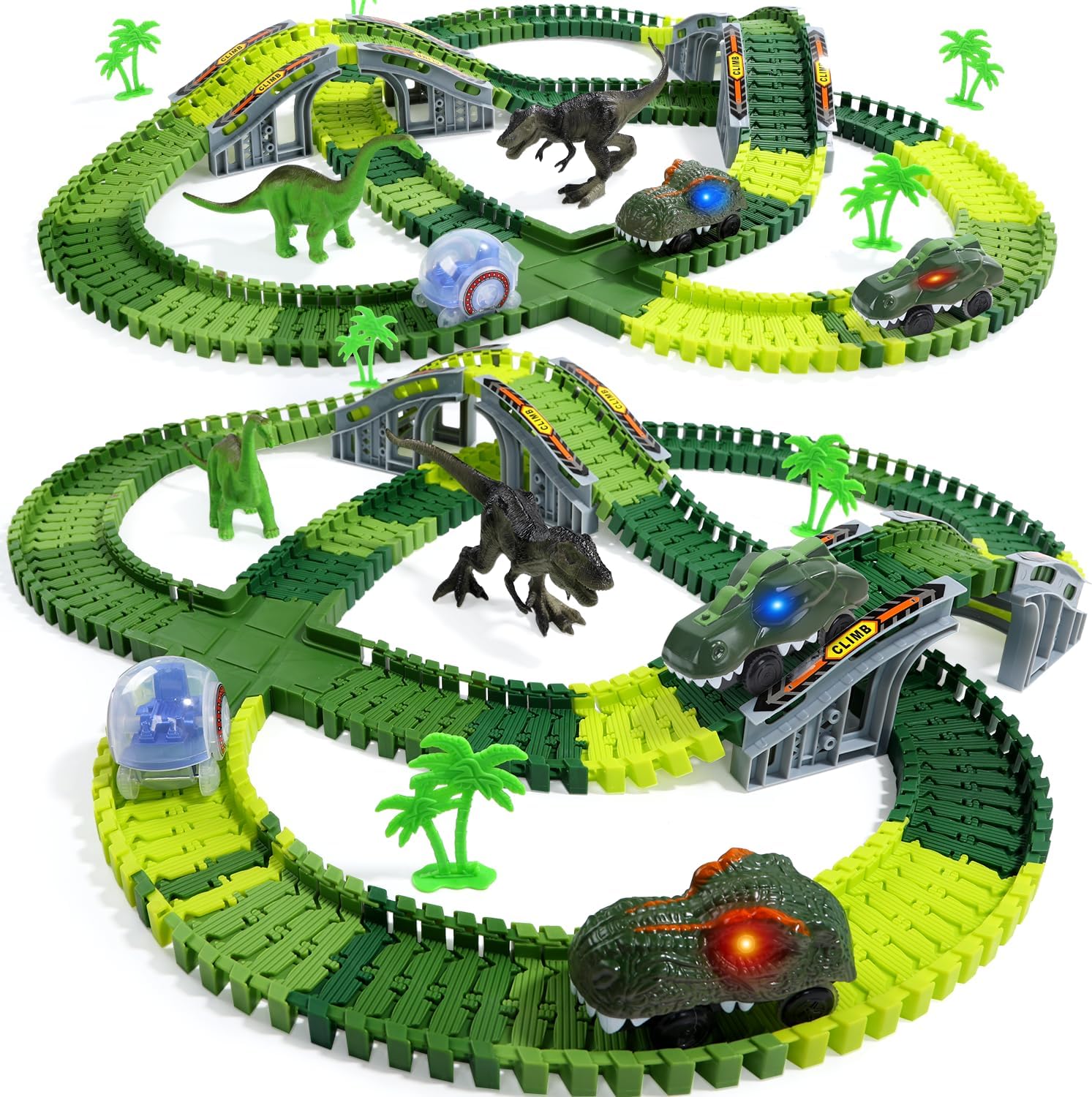 Detalle de EagleStone Dinosaur Race Track Toy Set (210 pieces) — Light-Up Dino Cars & Figures