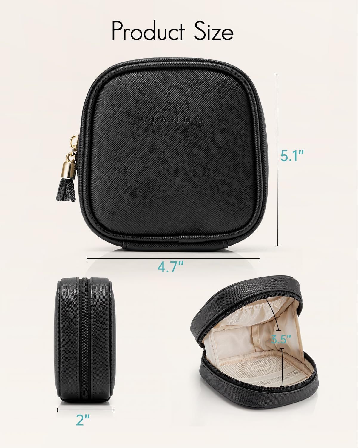 Thumbnail 3 de Make up Bag for Purse: Waterpoof Travel Toiletry Bag in Black-Toothpick Grain
