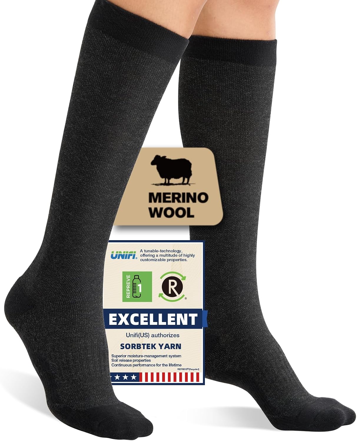 Detalle de Iambamboo Merino Wool Compression Socks, 15-20 mmHg, Breathable Unisex