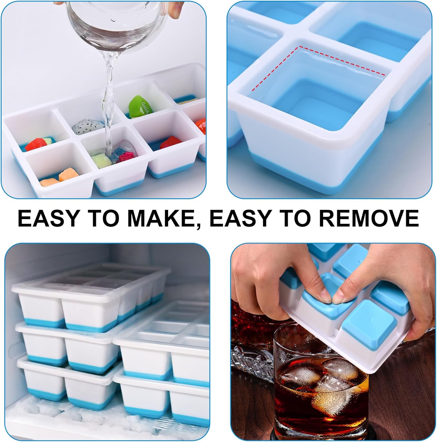 Thumbnail 4 de Large Ice Cube Tray with Lid – 3 Pack for Jumbo 4.5cm Ice Cubes