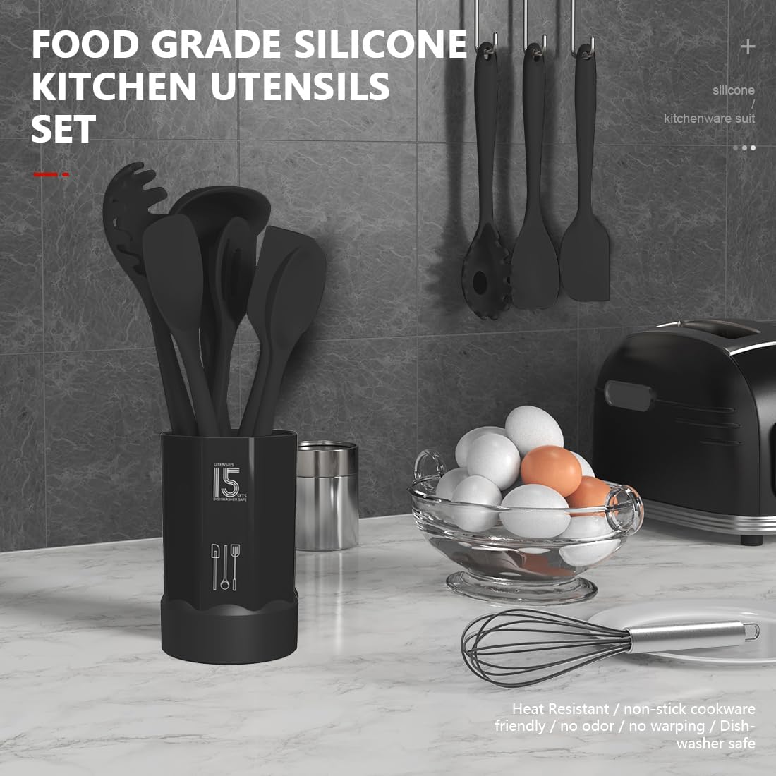 Thumbnail 1 de AOTHOD Silicone Cooking Utensils Set 446°F