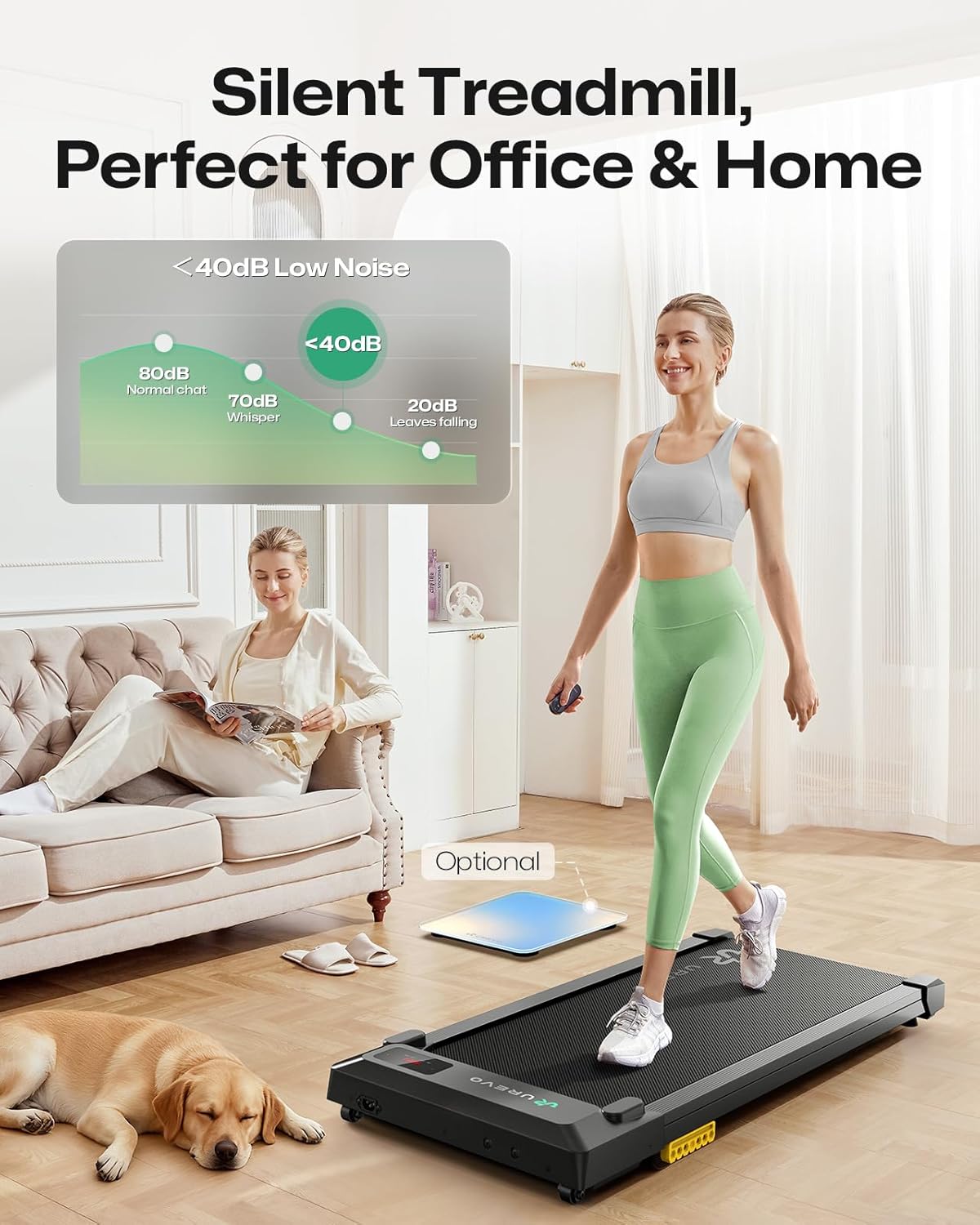 Detalle 1 de UREVO URTM025 SpaceWalk E1L Under-Desk Walking Pad, 2.5 HP, App & 5-Layer Belt