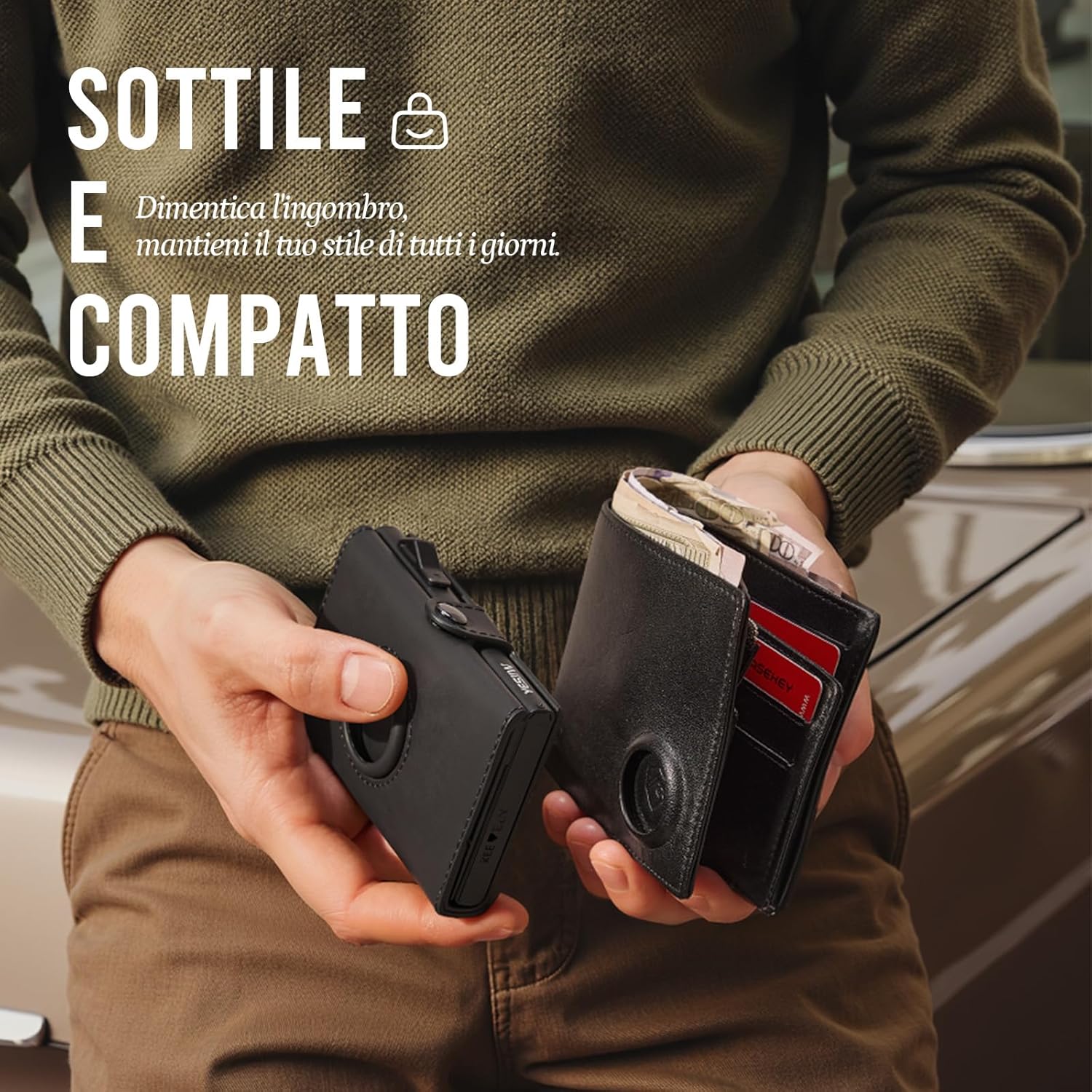 Thumbnail 5 de YESIIW Portafoglio Uomo slim per 12 carte con protezione RFID e alloggio per Apple AirTag (nero)