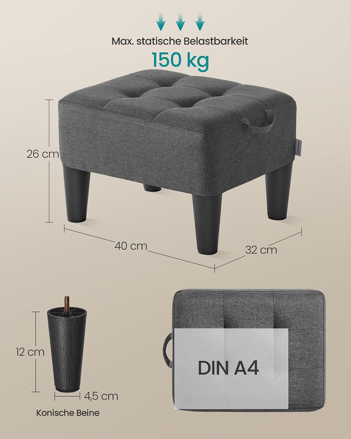 Thumbnail 2 de SONGMICS Sitzhocker LOM502G01 als Fußhocker mit 5 cm Polsterung, bis 150 kg belastbar