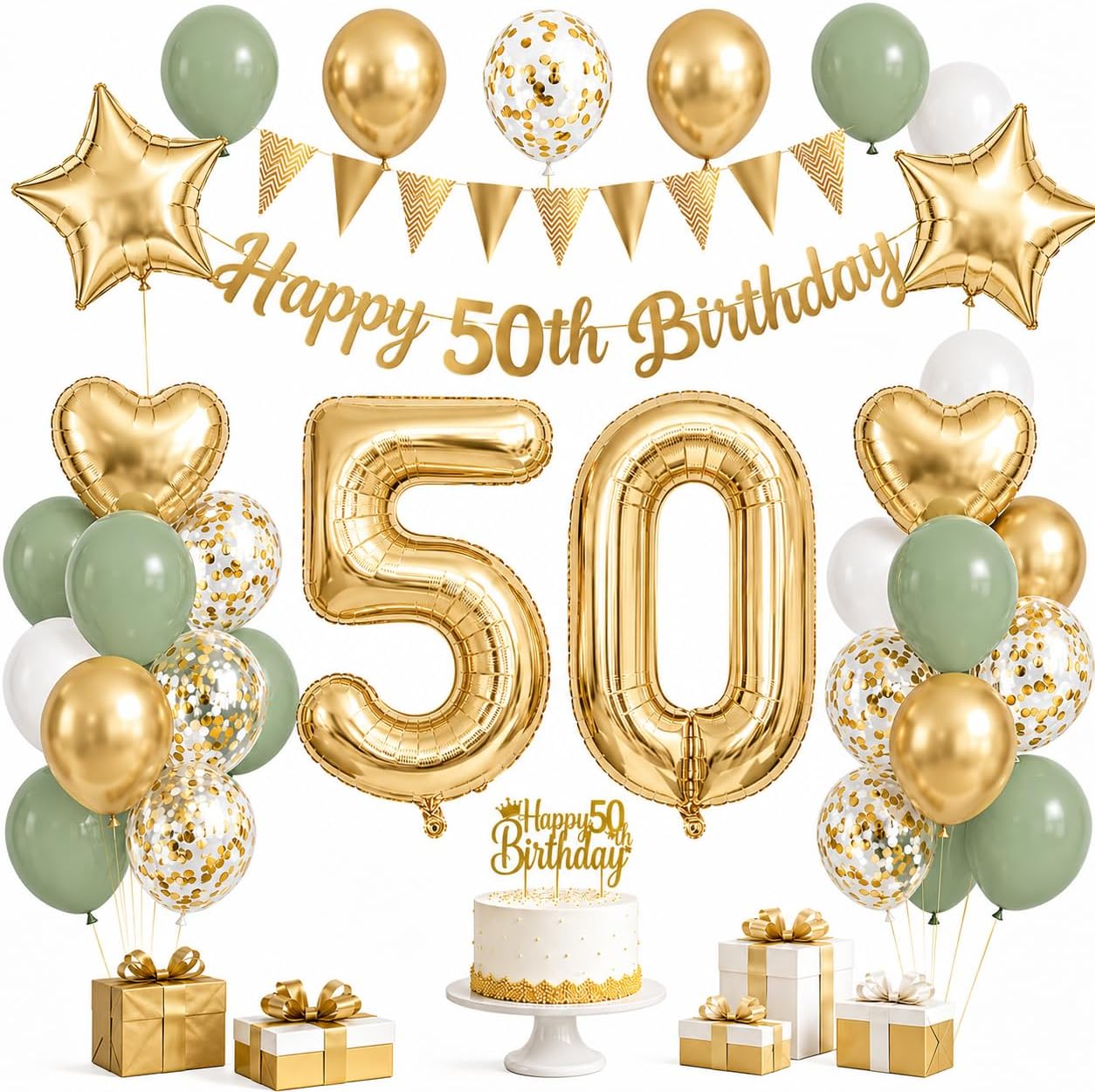 Detalle de 50th Birthday Decorations for Women & Men - Green & Gold Party Kit