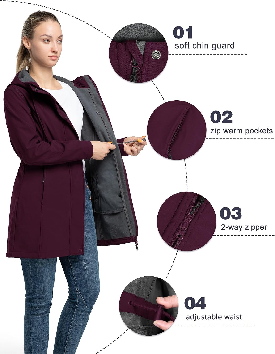 Detalle 2 de 33,000ft Damen Softshell Regenjacke Lange