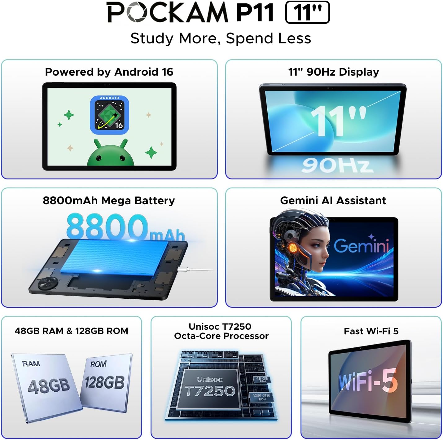 Thumbnail 1 de POPUX P11 11-Inch Tablet with Android 16 and Gemini AI