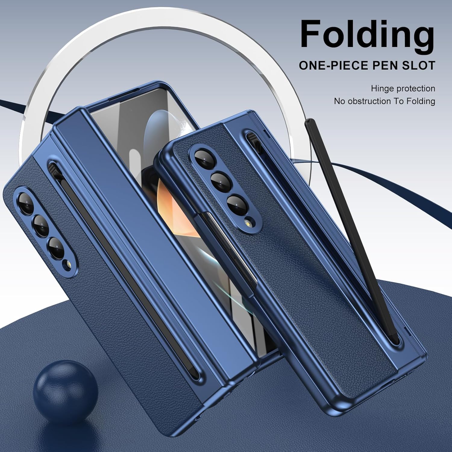 Thumbnail 6 de Custodia per Galaxy Z Fold3 con Penna Stilo, Cerniera Protetta e Pellicola in Vetro Temperato – Blu
