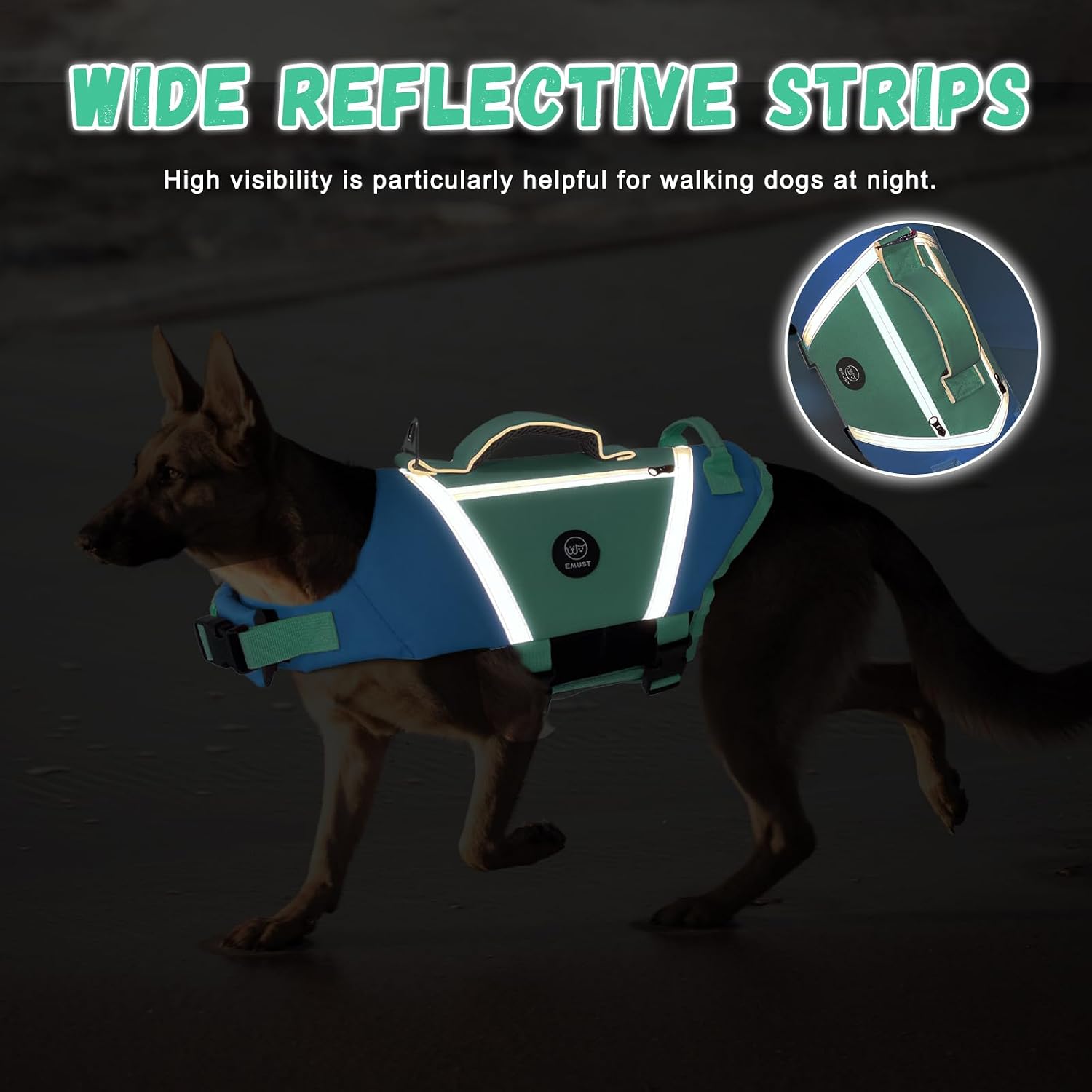 Detalle de EMUST Dog Life Vests: Lightweight Floating Vest with Pockets and Reflective Safety for Bulldogs, Dachshunds & More (Blue, XXL)