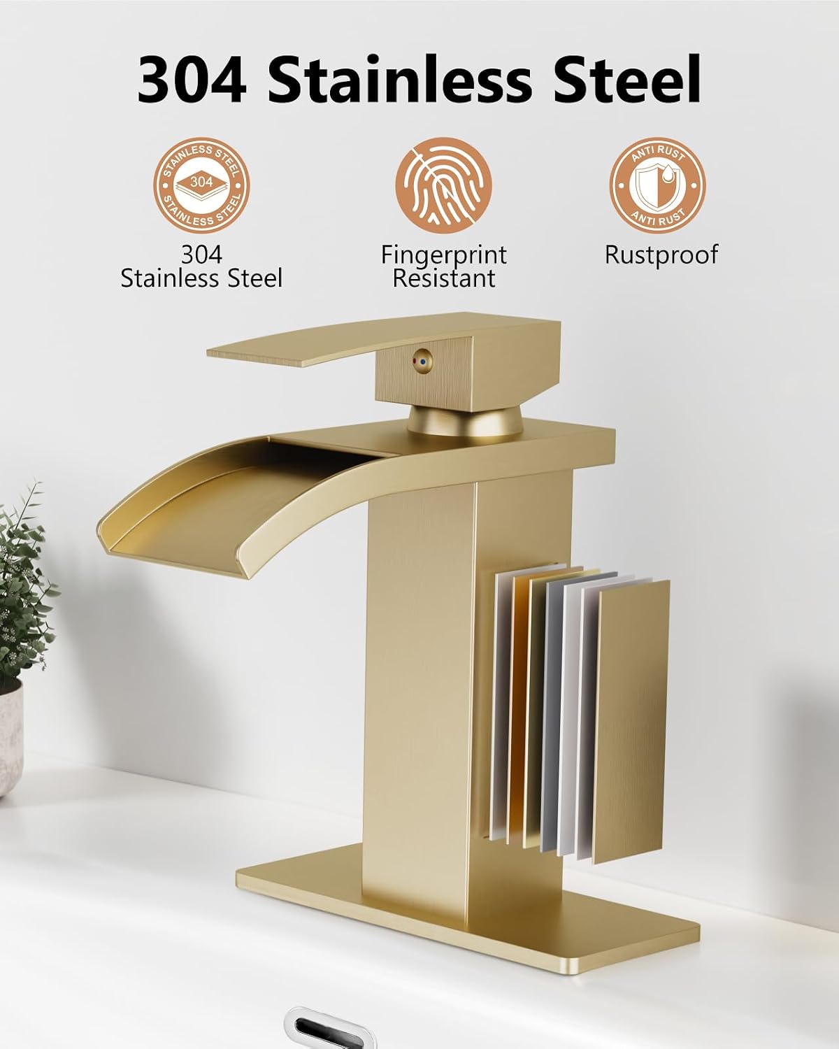 Detalle de GBBNE Waterfall Bathroom Faucet, Brushed Gold
