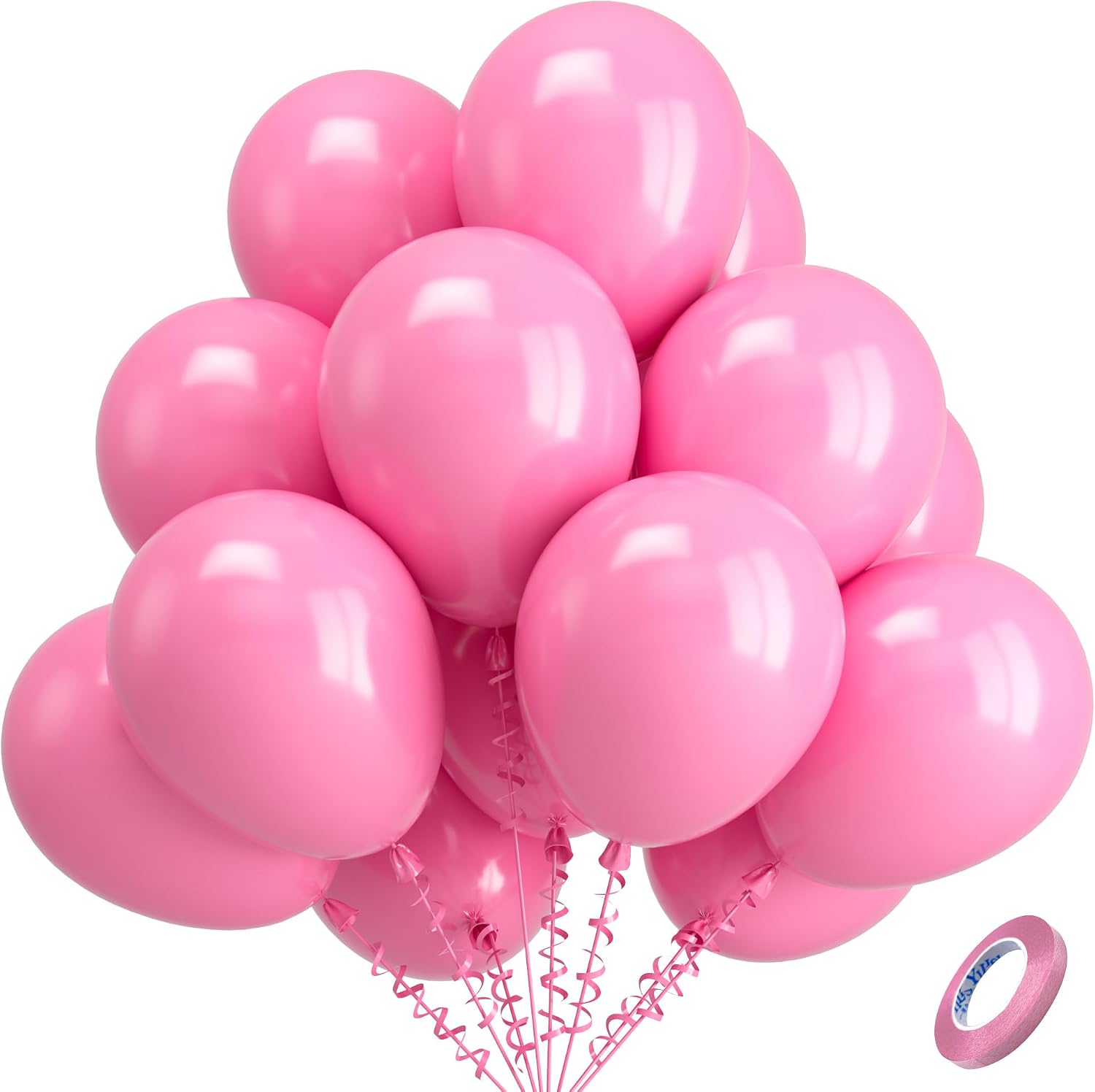 Kelfara Pink Party Balloons (100 pcs, 12 inch latex) with pink ribbon for birthdays, weddings & graduations