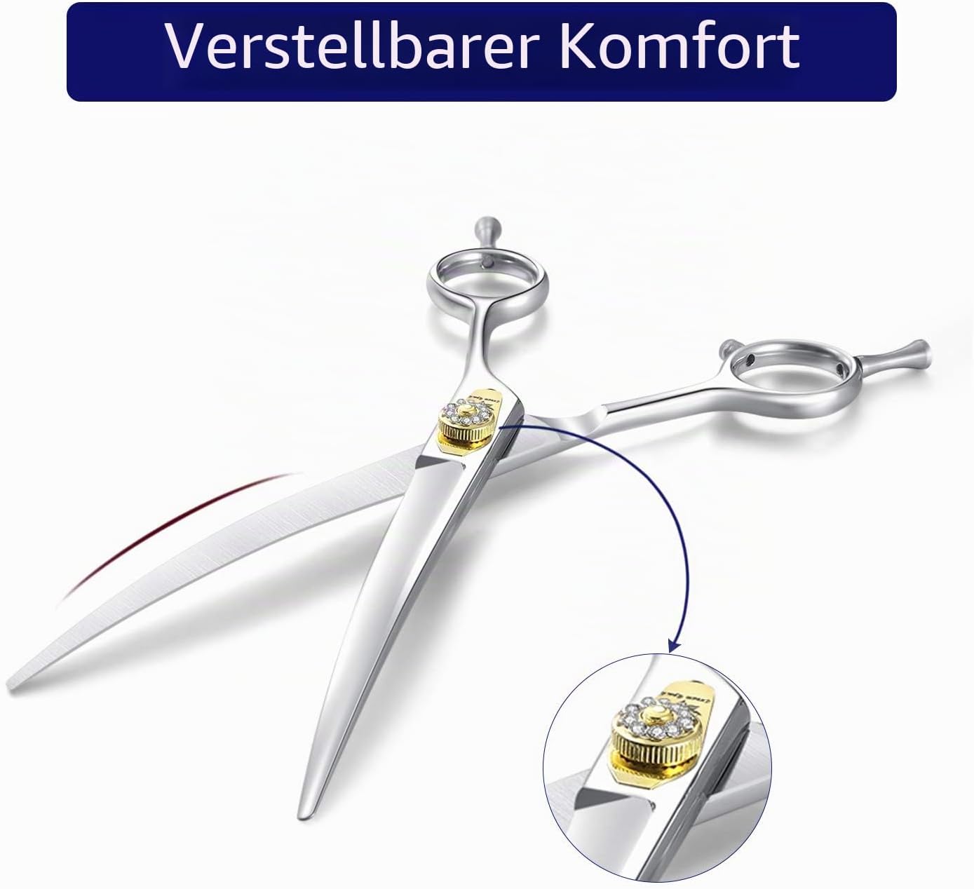 Detalle de Dream Reach Professionelle Fellschere (gebogene 7-Zoll-Schere, 440C Edelstahl) für Hund & Katze