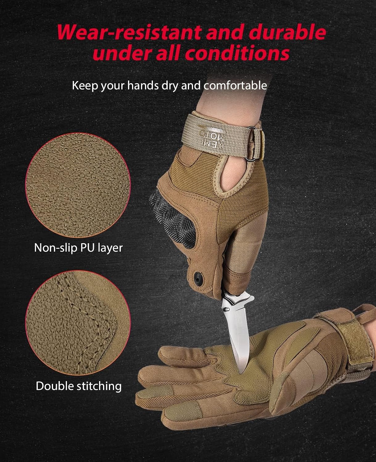 Detalle 2 de KEMIMOTO Taktische Handschuhe mit Kohlefaser-Knöchelprotektor & Touchscreen
